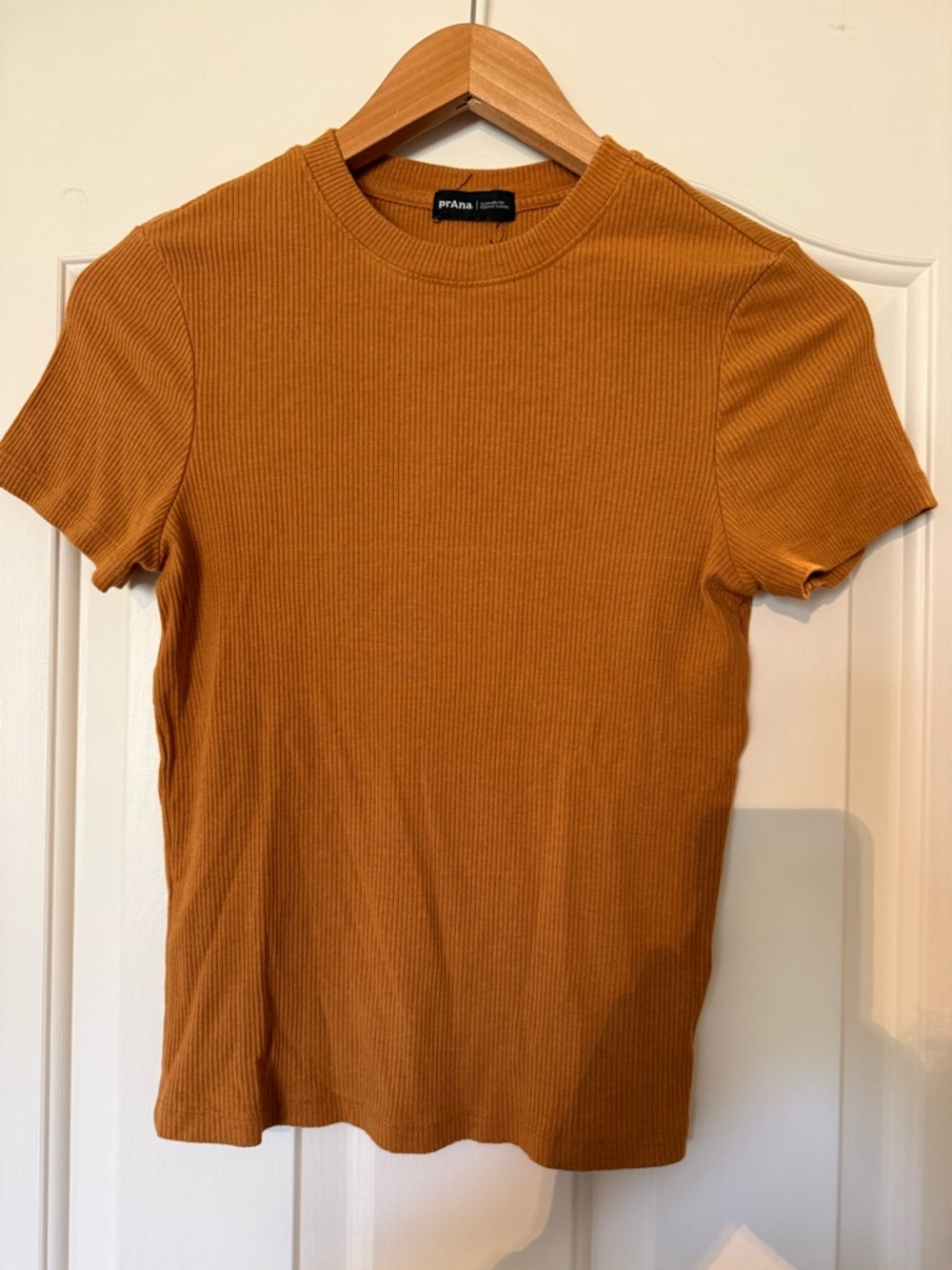 prAna Ribbed Short-Sleeve Tee — Mustard Brown